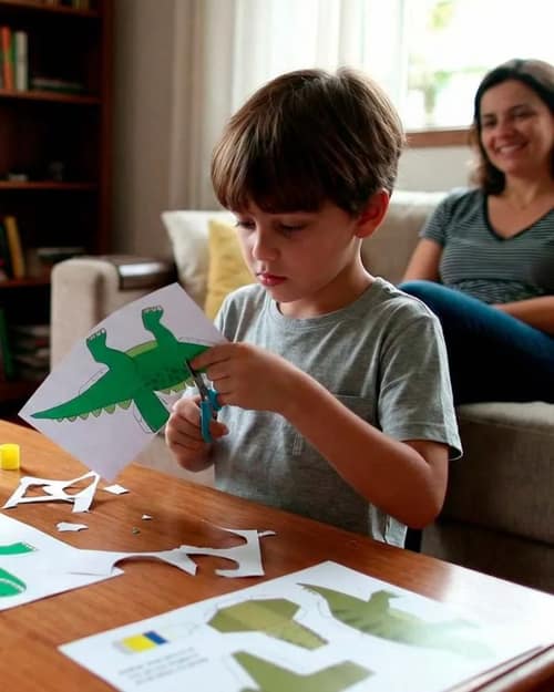 Adulto montando escultura papercraft
